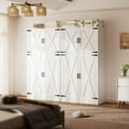 thumbnail image 6 of iSunirm 71'' Modern Farmhouse Armoire Wardrobe Closet with Clothes Hanging Rod, 4 Door Wardrobe Closet with Adjustable Storage Shelves, Wardrobe for Bedroom, White, 6 of 9