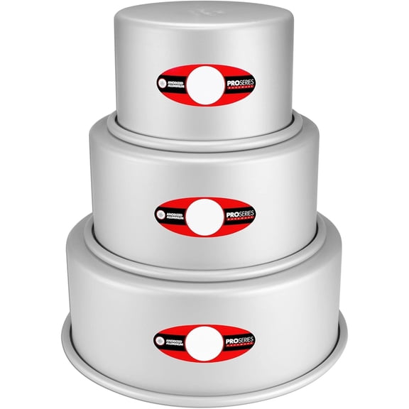 Anodized Aluminum 3-Tiered Even Round Cake Pan Set, 4 Inch Depth