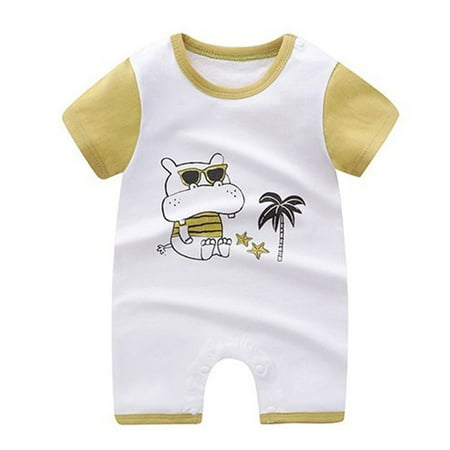 

SIEYIO Infant Baby Boys Girls Summer Short Sleeve Rompers Cartoon Animal Print Pajama Outfits Toddlers Buttons Jumpsuit Cotton for Onesies 0-24M