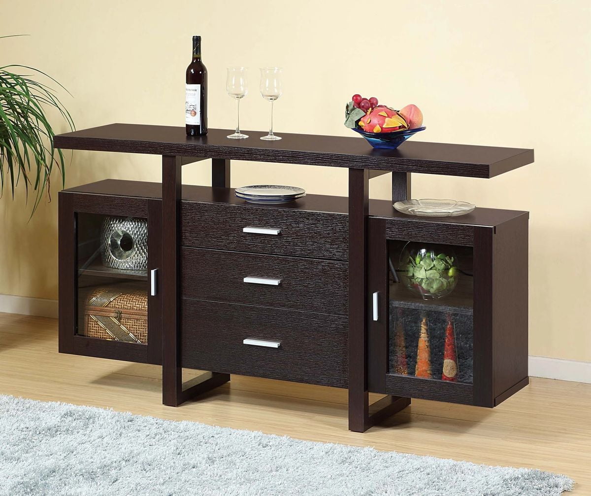 FC Design Buffet Table with 1 Open Shelf, 2 Glass Door and 3