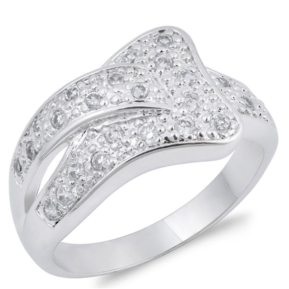 White Cubic Zirconia Belt Loop Criss Cross Ring Sterling Silver Band 925 Jewelry Female Male Size 7