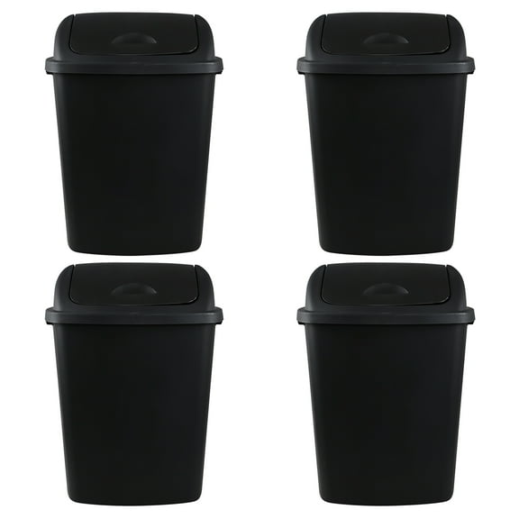 Begale 4-Pack 18 Gallon Large Trash Can with Swing Lid, Plastic Kitchen Swing-Top Garbage Can, Black