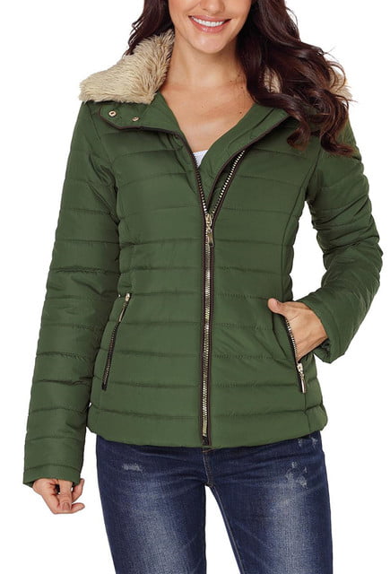 S-XXL,No Hooded Dokotoo Womens Winter Fashion Zip Up Quilted Jacket Coat Outerwear 