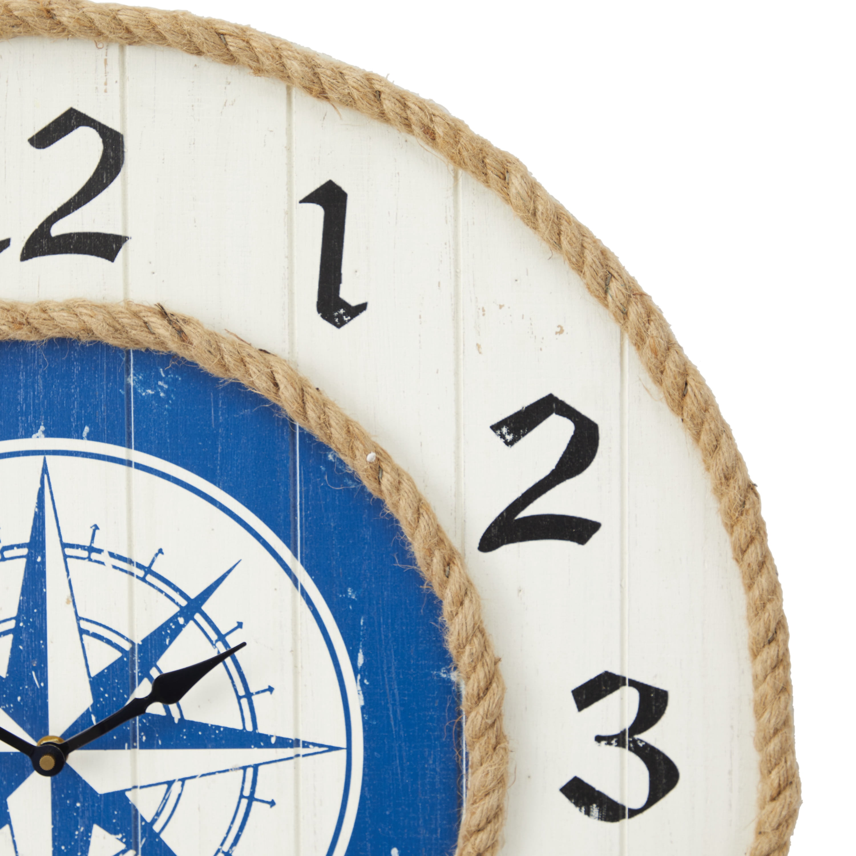 DecMode 24" Blue Wood Compass Wall Clock with Rope Accents