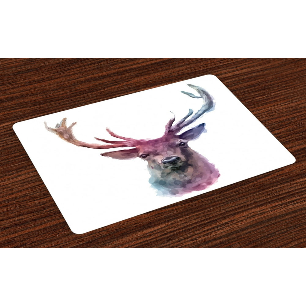 Deer Placemats Set of 4 Illustration of Male Stag with Soft Pale Colors