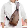 thumbnail image 3 of Sling Bag for Men, Crossbody Bags for Men, PU Leather + Polyester Lining Waterproof Small Sling Backpack with USB Charge Port and Headphone Hole, Brown, 3 of 7