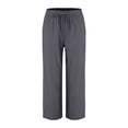 thumbnail image 3 of Outfmvch Women Linen Cropped Pants Cropped Pant with Pockets Palazzo Long Pant Straight Leg Lounge Trouser Pull on Pants Paperbag pant Linen Pants Women Linen Capri Pants Baggy Linen Pants Gray L, 3 of 9