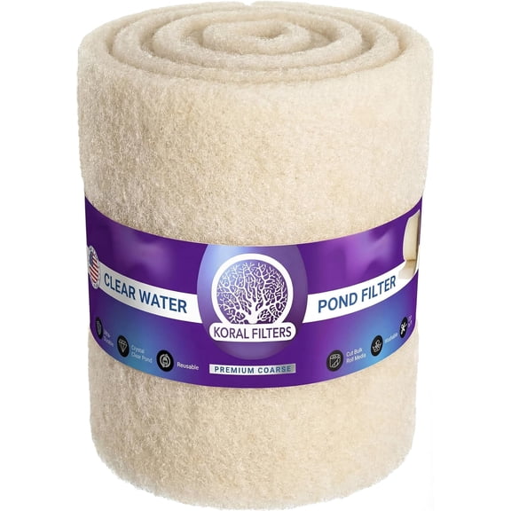 Pond Filter Media Roll, Fine and Coarse Cut to Fit Pads, Washable, Reusable Bulk Roll for Koi Ponds, Skimmers, Made in USA - Cream (Premium Coarse) 1.25” | 24"x72" (6ft)