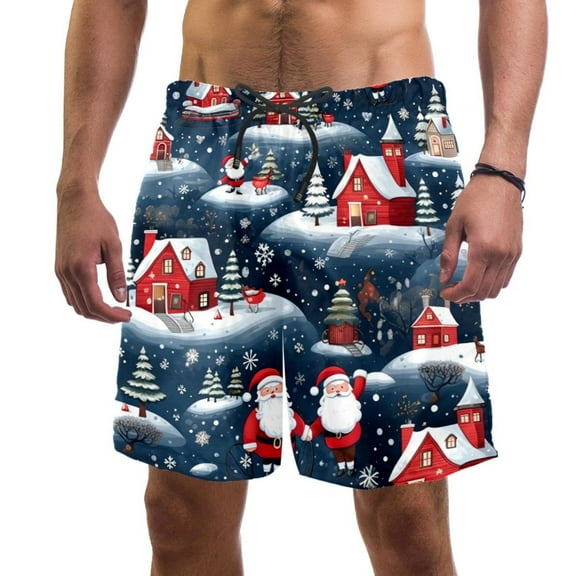 luoweisi Men's Beach Shorts Quick Dry Swim Trunks with Mesh Lining Merry Chrismas M