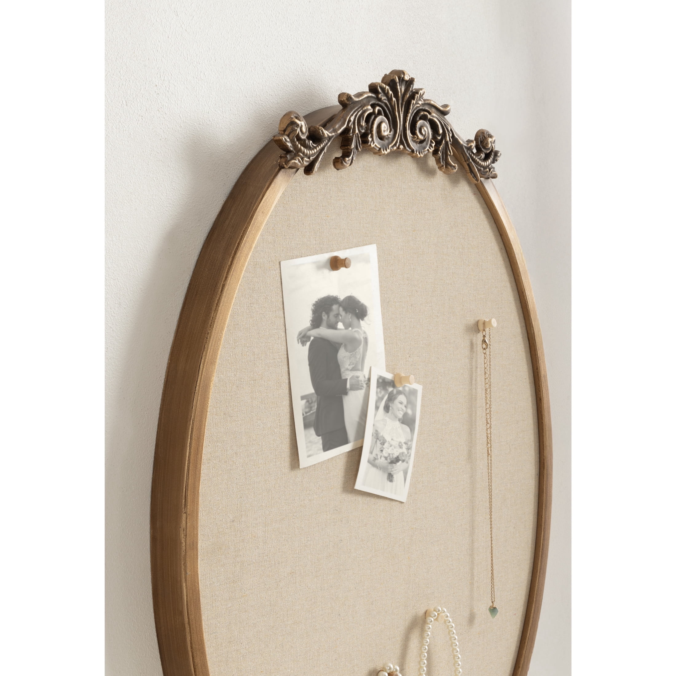 Kate and Laurel Arendahl Decorative Oval Pinboard, 18 x 24, Gold, Framed Round Ornate Vintage Cork Board for Use as Motivational Vision Board or Wall Organizer