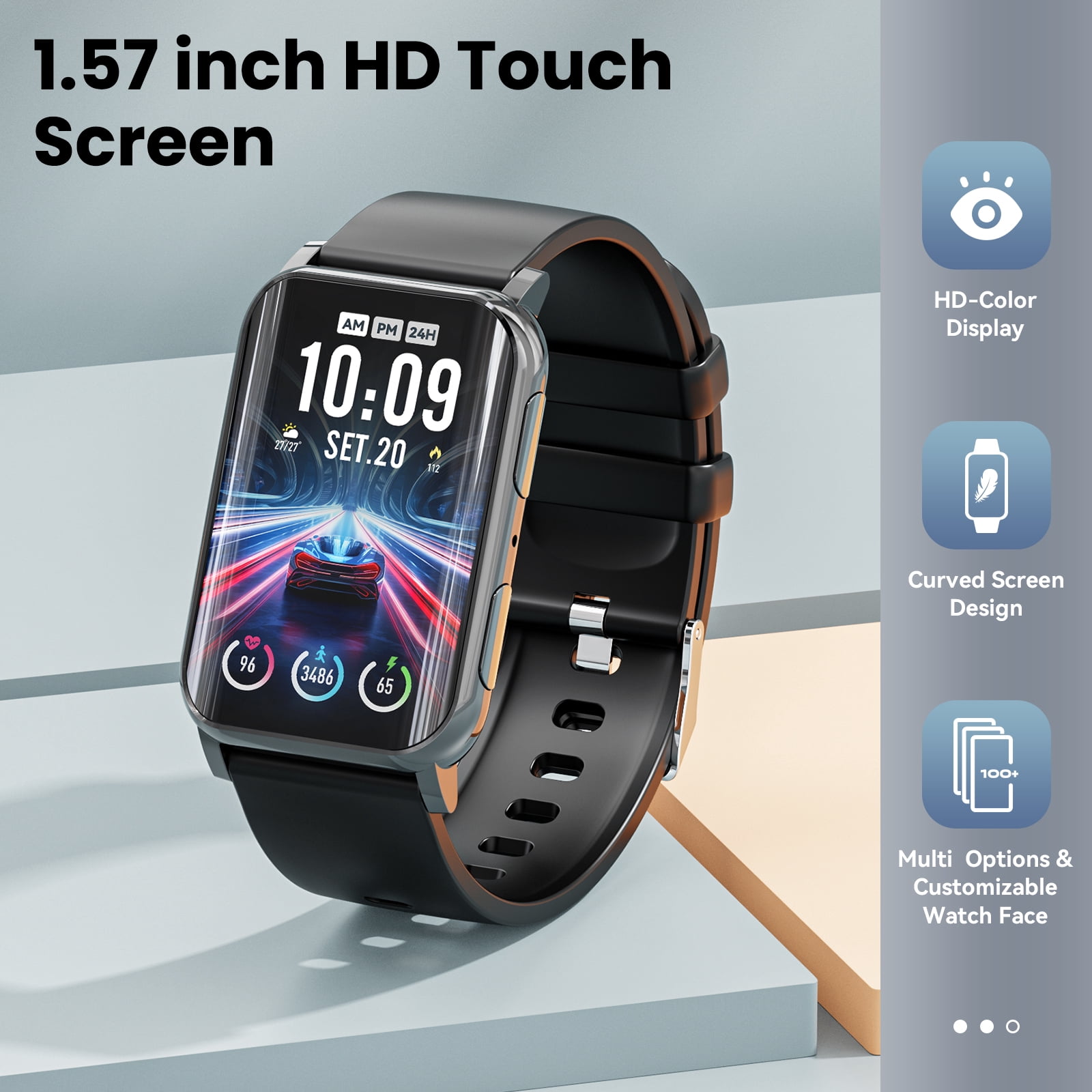 Fitness Tracker, 1.57" Smart Watch for Women Men, 10mm Ultra-Thin Fitness Watch with 2 Interchangeable Bands/Answer/Make Calls/120 Sports Modes/IP68 Waterproof, fits for Android iPhone Devices, Black