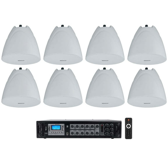 Rockville RCS180-6 Commercial Amp 8) White 5.25" Pendant Speakers For Restaurant
