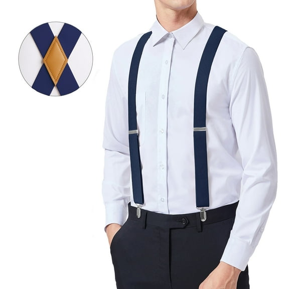 Mens Elastic Suspenders Adjustable X-Back with Strong 4 Clips for Work Trousers Weddings Black