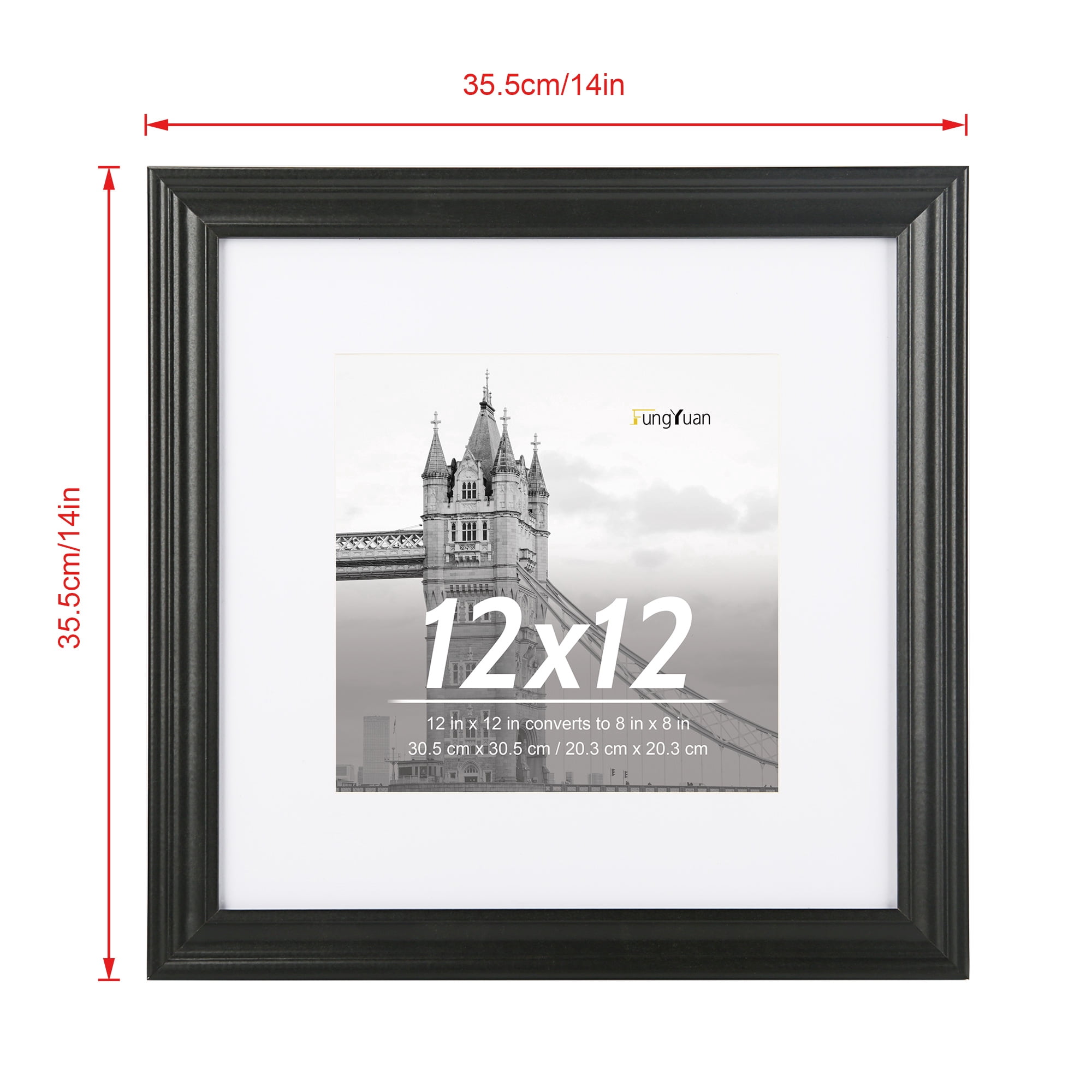 FungYuan 12x12 Matted 8x8 Picture Frame Set of 4 for Gallery Wall Photos,Black