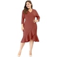 thumbnail image 1 of Vestido Midi con volantes Cuello V de Cóctel Agnes Orinda Rojo Ladrillo 3XL, 1 of 6