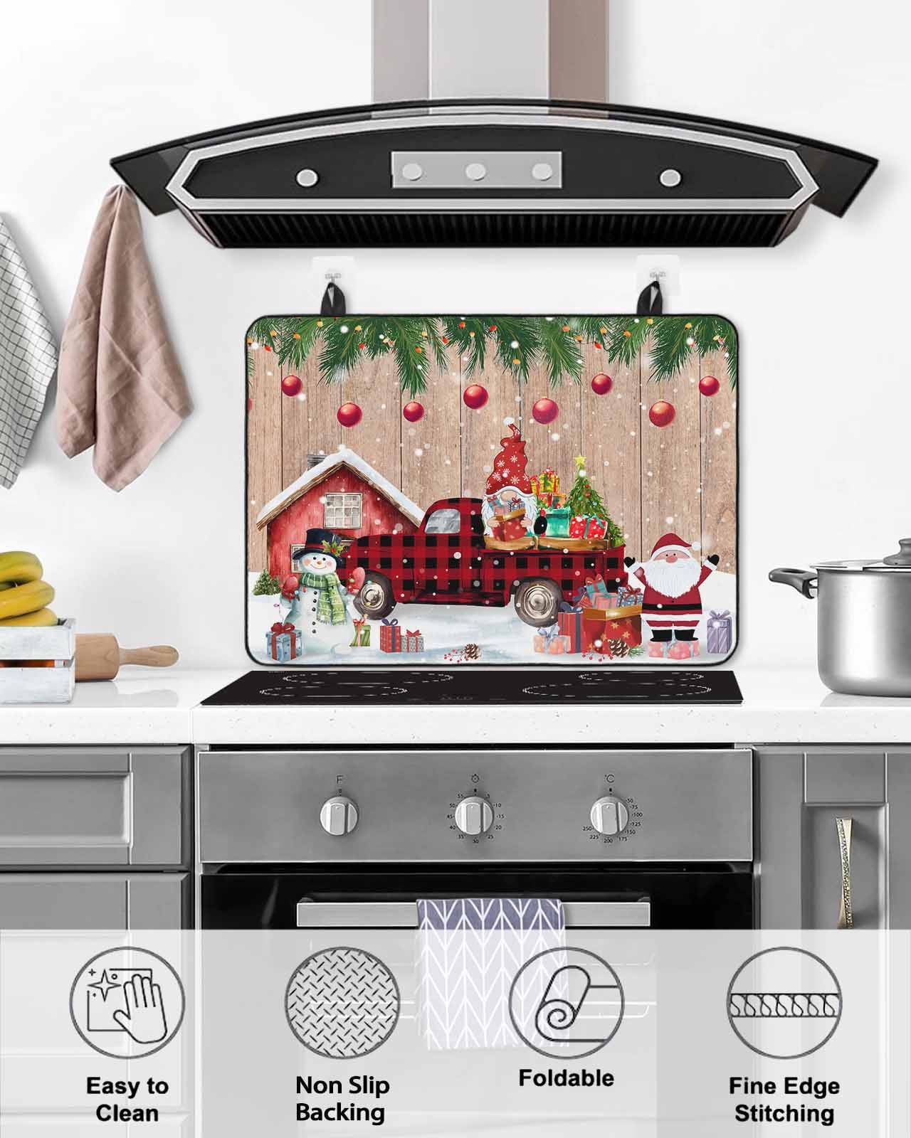 Large Induction Cooktop Protector Mat Christmas Gnomes Stove Top Covers for Electric Stove, Snowman Rustic Truck Xmas Tree Balls Snowflakes Decorative Stove Burner Cover Mats, Glass Top Stove Cover