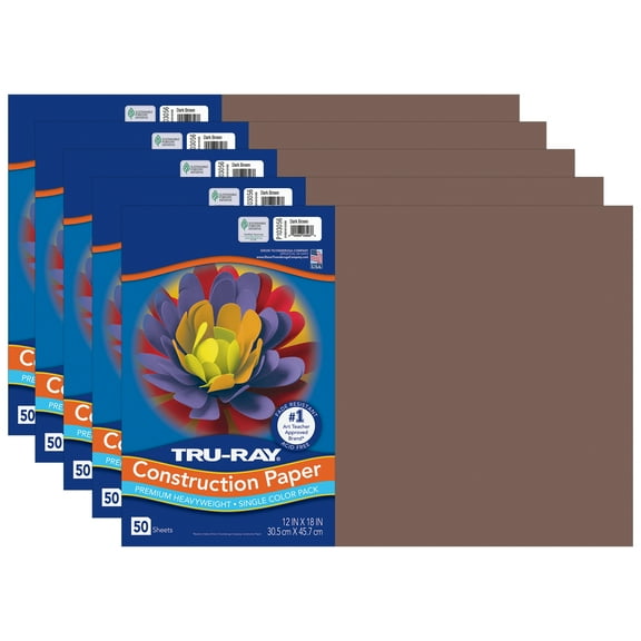 Tru-Ray Construction Paper, Heavyweight, Dark Brown, 12" x 18", 50 Sheets Per Pack, 5 Packs