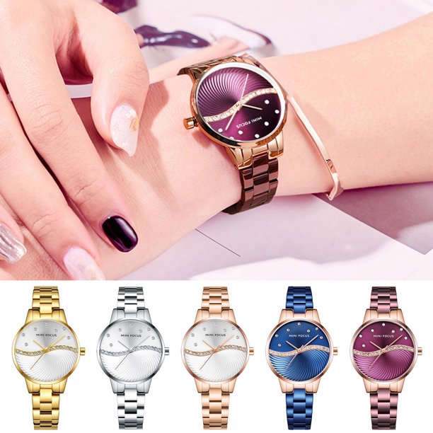 Gwong Electrónica Mini enfoque Mujeres de lujo con estilo de rhinestone Strap sin reloj de cuarzo de escala