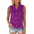 thumbnail image 3 of CUSTG Casual Blouses For Women Simple Summer Sleeveless V Neck Button Down Solid Color Linen Shirts Tank Blouse Soft Tops, 3 of 5
