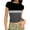 Black, variant on Lmnyox Womens Crop Tops Fashion Color Block Short Sleeve Crew Neck T Shirts Casual Ribbed Slim Pullover Tee for Women