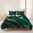 thumbnail image 3 of Twin Quilt Set 68''x86'', Marble Green Lightweight Summer Bedspread Coverlet Set with 2 Pillow Shams, Retro Abstract Ombre Gold Nature Cracks Breathable All Season Quilt Bedding for Dorm/Bedroom, 3 of 9