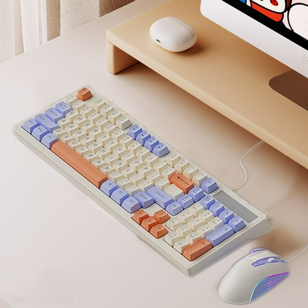 Juego de teclado y ratón con efecto de luz RGB y sensación mecánica: juego de teclado y ratón USB cableado para oficina y juegos, naranja