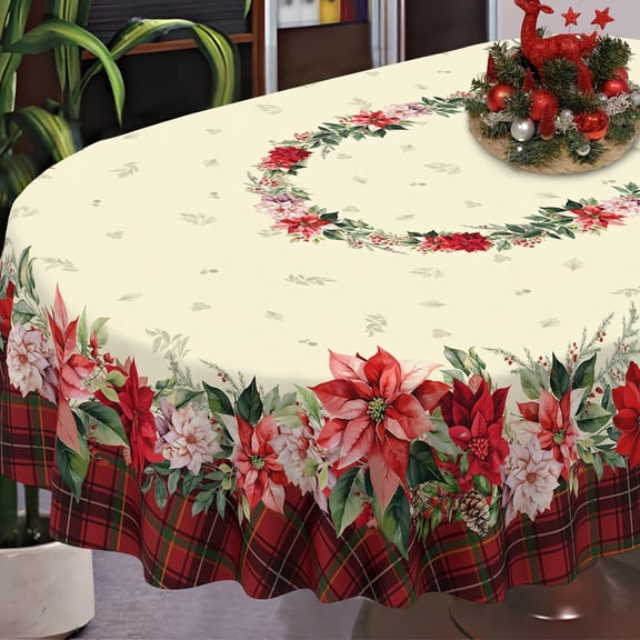 Christmas Tablecloth Waterproof Christmas Tree/Holly Table Cloths for New Years Holiday Party and Dining Decoration-60 * 102" Oval
