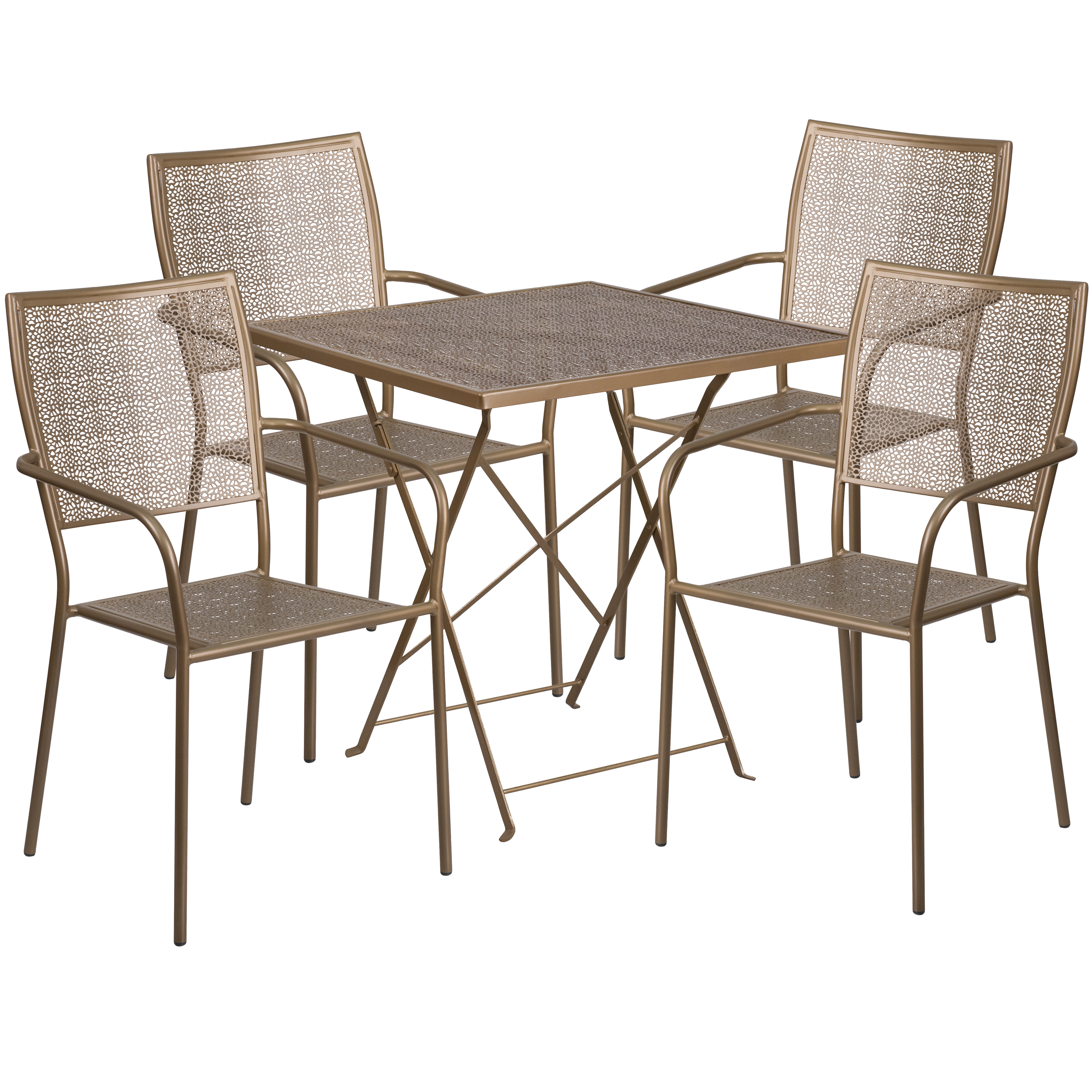 Flash Furniture Commercial Grade 28" Square Gold Indoor-Outdoor Steel Folding Patio Table Set with 4 Square Back Chairs - image 2 of 5