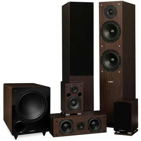 Fluance Elite Series Surround Sound Home Theater 5.1 Channel Speaker System including Three-way Floorstanding, Center Channel, Rear Surround Speakers and a DB10 Subwoofer - Walnut