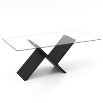 Spaco 47 Inch Rectangle Glass Coffee Table Modern Center Table with Tempered Glass Tabletop-Black, Tea Table