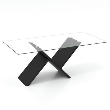 Spaco 47 Inch Rectangle Glass Coffee Table Modern Center Table with Tempered Glass Tabletop-Black, Tea Table