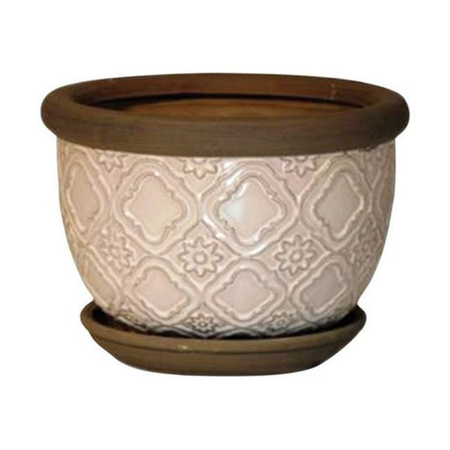 Lees Pottery CR10147-08A Planteur de Médaillon Blanc de 8 Po - Lot de 2