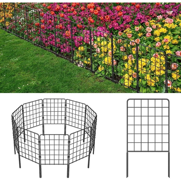 Decorative Garden Fence 10 Pack, 24in(H) x 10ft(L) Animal Barrier Fence, Rustproof Metal Fencing