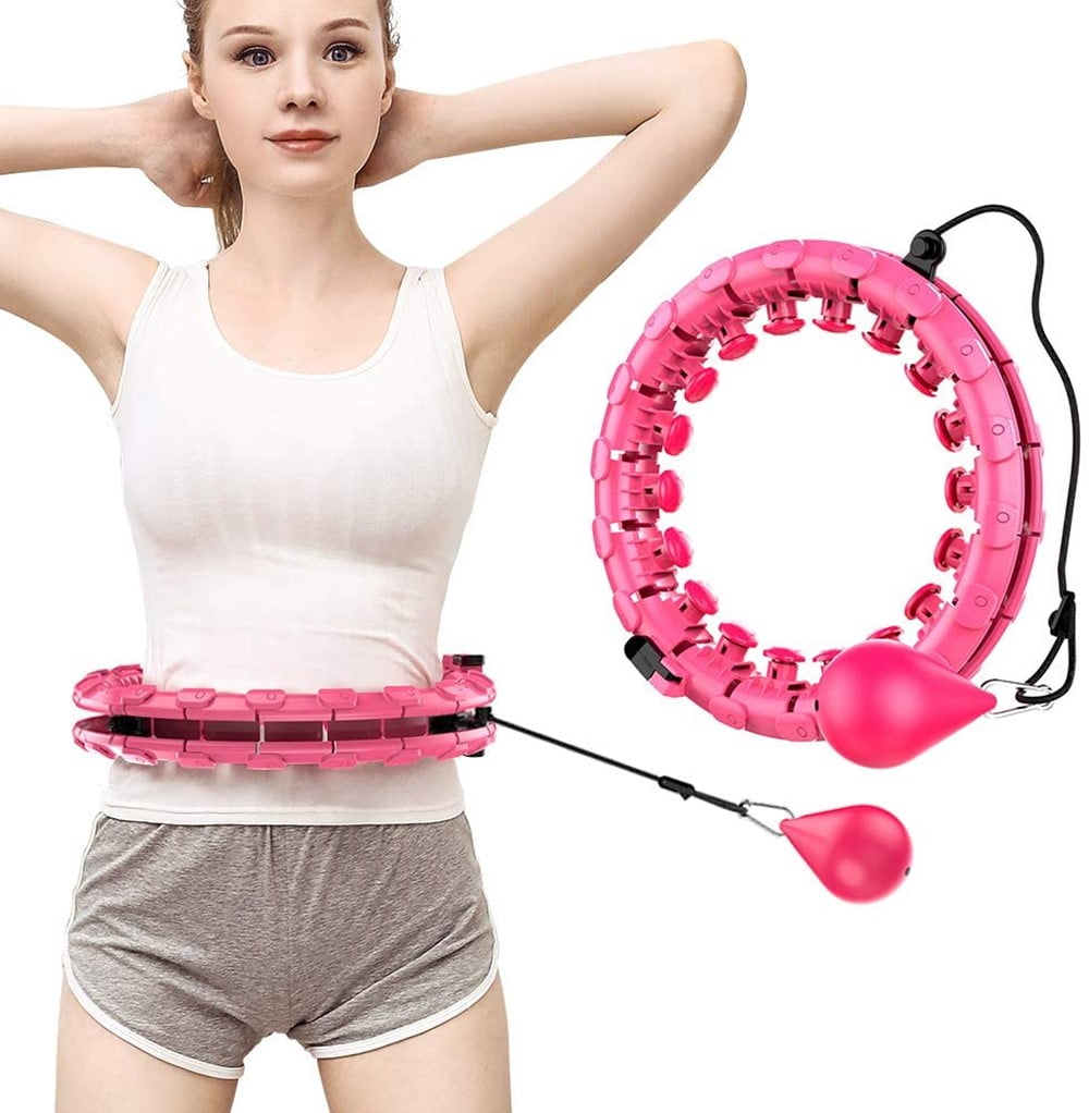 Black Hula Hoop Fitness Exercise Waist Weighted Hula Hoop-2lb with Smart Auto Counting with 360 Degree Massage Adjustable Hula Hoops for Adults Weighted