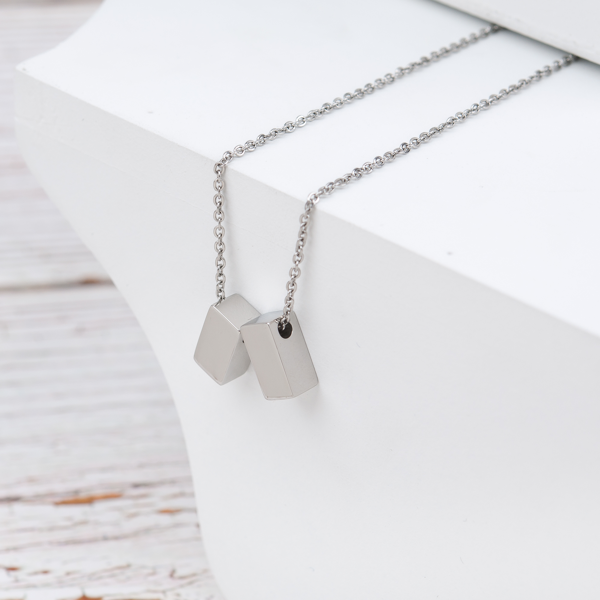 Anavia Grandma Necklace, Grandmother Necklace, Grandma Jewelry Gift, Gift for Grandma, Nana Gift, Christmas Gift for Her, Double Cubes Pendant Necklace with Wish Card -[2 Silver Charms]