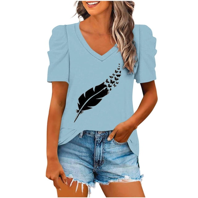 Blusas de Manga Corta para las Mujeres, Blusa de Camiseta Suelta Casual Hecha de Tela Cómoda para Todo el Uso Diario de Temporada, Blusas para las Mujeres Casual