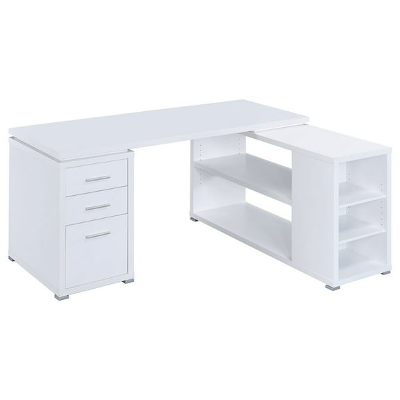 FurniFact Spacious L-Shaped Office Desk – White Computer Desk with Drawers