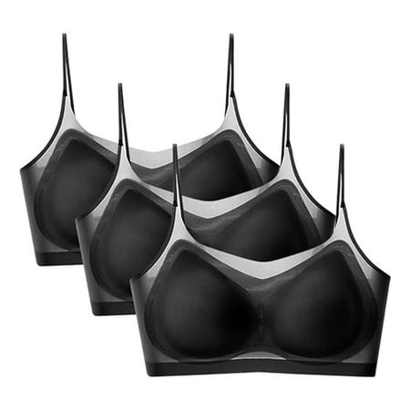 Clearance!Uooqdmx Sports Bras for Women Plus Size Lingerie Thin Ice Silk Bra Breathable Ice Silk Daily Bra with Removable 3 Packs Ice Silk Comfortable Bra Bandeau Bra Black(3PC) XXL