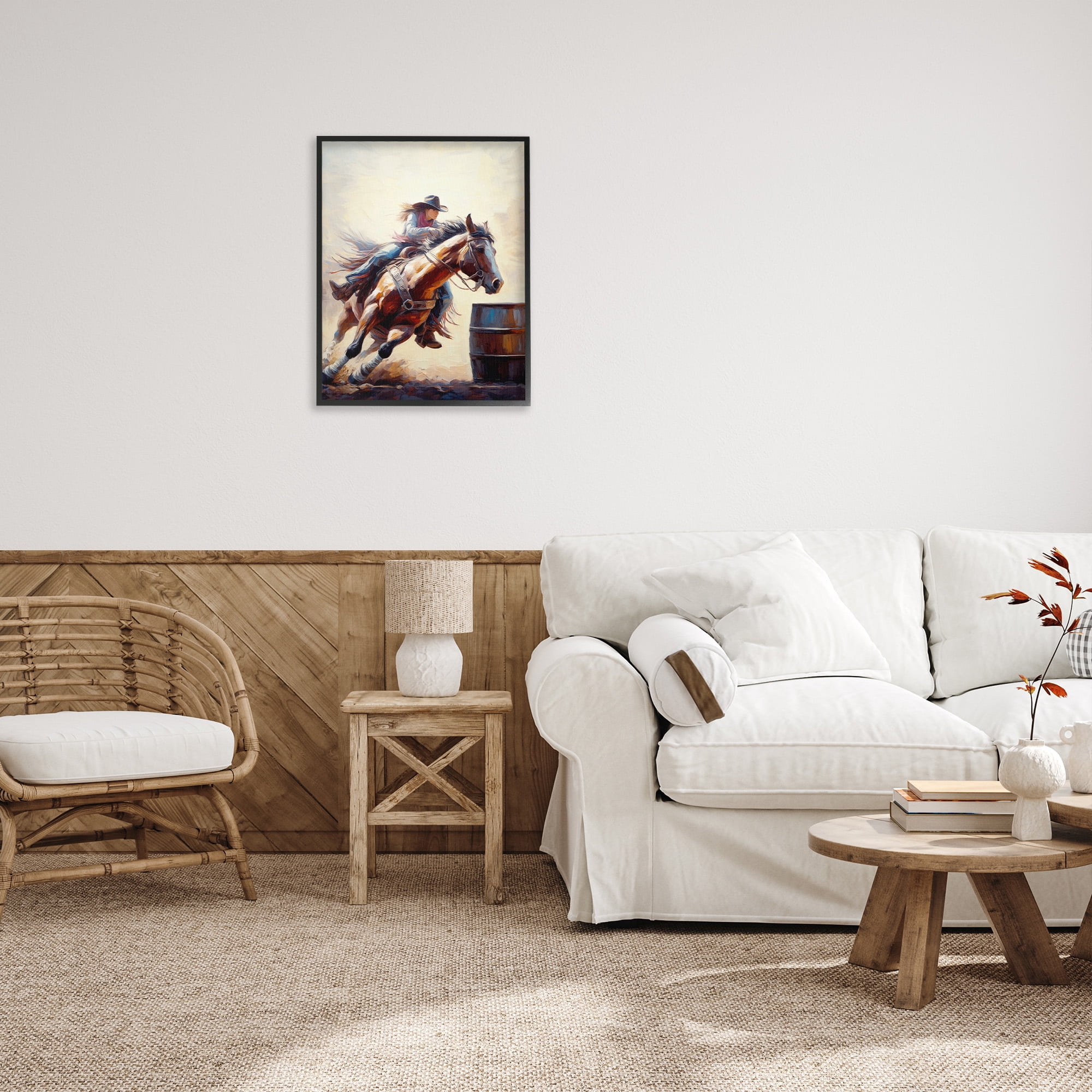 Stupell Industries Galloping Jockey Girl Animals & Insects Painting Black Framed Art Print Wall Art, 24 x 30