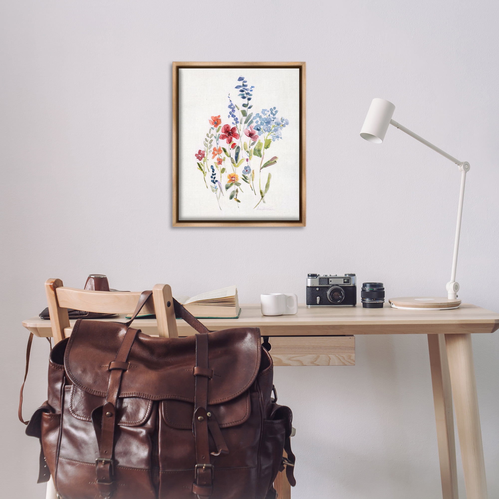 Stupell Industries Blooming Wildflower Buds Plants & Flowers Painting Brown Floater Framed Canvas Art Print Wall Art, 25 x 31