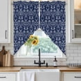 thumbnail image 4 of Navy Blue Spring Floral Kitchen Window Curtains, Swag Curtains Valance for Bedroom Living Room Bathroom, Modern Abstract Art Farmhouse Rod Pocket Window Curtain Block Drapes 2 Panels 36"x63", 4 of 9