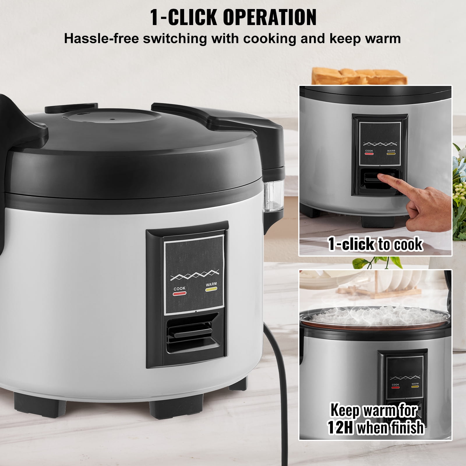 KFFKFF Large Capacity Rice Cooker, Serves 70 Cups, 15.85 Qt / 15L, Durable Nonstick Pot, Swift Cooking & 12-Hr Warmth Retention, Includes Measuring Cup & Paddle, Ideal for Food Businesses