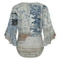 thumbnail image 6 of Distressed Wall Brick Blue Design Women's V-Neck Blouse With 3/4 Ruffled Bell Sleeves Casual Top Ladies Blouses, 6 of 7