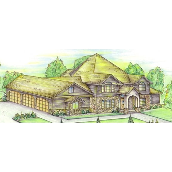 001-3002: Luxury Traditional 4 Bed, 4 Bath Luxury Home Plan, 4442 Sq Ft: Full Blueprints with License to Build by Home Plan Marketplace - Lesuto
