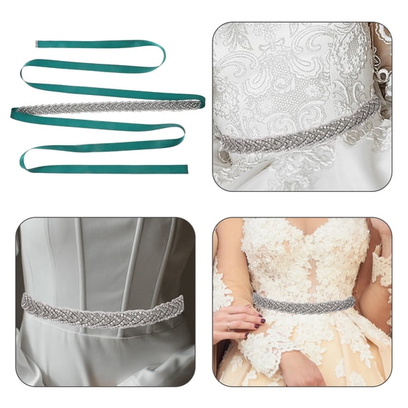 PTOOTP Women's Rhinestone Waist Belt Dark Green Satin Adjustable Fashion Accessory for 1 Pack