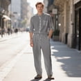 thumbnail image 2 of UVEASISHA Mens Linen Pants Sets Vacation Beach Outfits 2 Piece Summer Long Sleeve Button Down Shirt and Loose Slacks Matching Set with Pockets Gray L, 2 of 10
