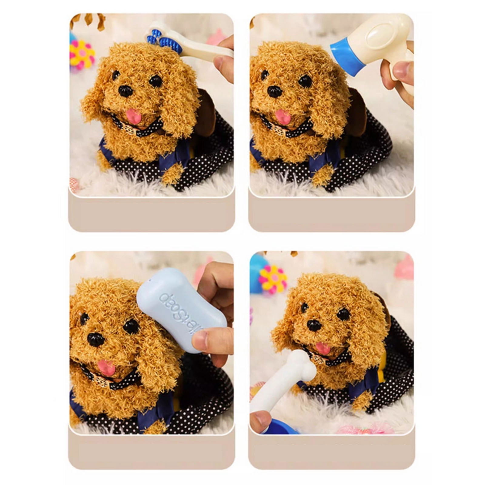 Dog Toys for Kids Girls, Electronic Interactive Walking Barking Dog & Accessories Toddler Girl Toy Dog Puppy Pet Care Pretend Play Set, Birthday Gift for Little Girl 3 4 5 6(White)