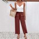 thumbnail image 2 of Pantalones Elásticos de Cintura para Mujeres Pantalones Largos de Cordón de Mezcla de Lino Sólido con Bolsillos Laterales Casual, Pantalones de Lino de Mujer con Bolsillos, 2 of 7