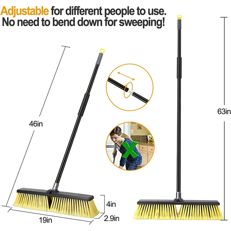 18 Inches Push Broom Outdoor Garden Broom with 63 Long Handle for Deck Driveway Garage Yard Patio Concrete Floor Cleaning(Red)