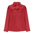thumbnail image 3 of Womens Cowl Neck Silk Blouse, Dressy Business Casual Office Shirts, Ruched Front Lapel Long Sleeve Tops, 3 of 6